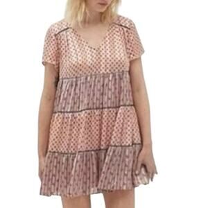 Urban Outfitters  Pippa Chiffon Tiered Flora Mini Dress Size S Boho Cottagecore
